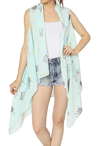 Graphic print cover up vest - 4D's T&D Inc