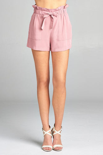 Ladies fashion high waist w/front bow tie rayon challis woven short pants - 4D's T&D Inc