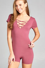 Ladies fashion short sleeve v-neck w/strappy strap cotton spandex bodycon romper - 4D's T&D Inc