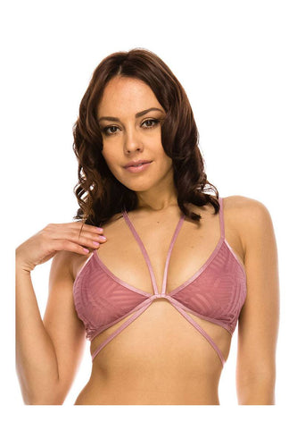 Ladies fashion stappy cage back jacquard mesh bralette - 4D's T&D Inc