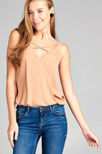 Ladies fashion v-neck wrap w/cross strap elastic hem cami wool dobby woven top - 4D's T&D Inc