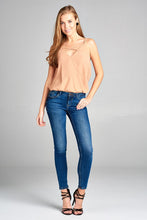 Ladies fashion v-neck wrap w/cross strap elastic hem cami wool dobby woven top - 4D's T&D Inc