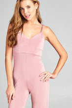 Ladies fashion v-neck w/back cross strap long leg poly spandex knit jumpsuit - 4D's T&D Inc