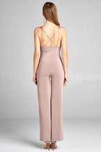 Ladies fashion v-neck w/back cross strap long leg poly spandex knit jumpsuit - 4D's T&D Inc