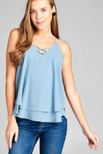 Ladies fashion sleeveless lace-up detail double layer georgette chiffon woven top - 4D's T&D Inc