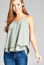Ladies fashion sleeveless lace-up detail double layer georgette chiffon woven top - 4D's T&D Inc