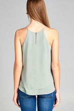 Ladies fashion sleeveless lace-up detail double layer georgette chiffon woven top - 4D's T&D Inc
