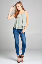 Ladies fashion sleeveless lace-up detail double layer georgette chiffon woven top - 4D's T&D Inc