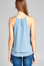 Ladies fashion sleeveless lace-up detail double layer georgette chiffon woven top - 4D's T&D Inc