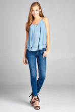Ladies fashion sleeveless lace-up detail double layer georgette chiffon woven top - 4D's T&D Inc