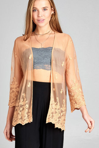 Ladies fashion open front scalloped hem lace cardigan - 4D's T&D Inc