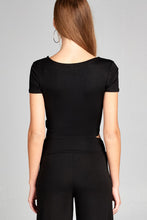 Ladies fashion short sleeve front open self tie rayon spandex crop top - 4D's T&D Inc