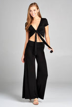 Ladies fashion short sleeve front open self tie rayon spandex crop top - 4D's T&D Inc
