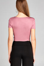Ladies fashion short sleeve front open self tie rayon spandex crop top - 4D's T&D Inc