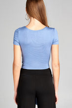 Ladies fashion short sleeve front open self tie rayon spandex crop top - 4D's T&D Inc