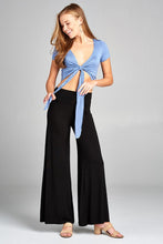 Ladies fashion short sleeve front open self tie rayon spandex crop top - 4D's T&D Inc