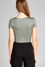 Ladies fashion short sleeve front open self tie rayon spandex crop top - 4D's T&D Inc
