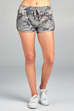 Ladies fashion drawstring detail camo print french terry short pants - 4D's T&D Inc