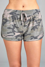 Ladies fashion drawstring detail camo print french terry short pants - 4D's T&D Inc