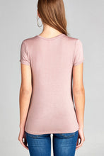 Ladies fashion short sleeve choker v-neck front twist hem rayon spandex top - 4D's T&D Inc