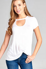 Ladies fashion short sleeve choker v-neck front twist hem rayon spandex top - 4D's T&D Inc