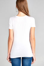 Ladies fashion short sleeve choker v-neck front twist hem rayon spandex top - 4D's T&D Inc