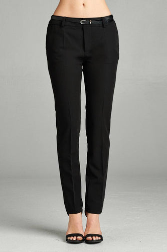 Ladies fashion classic woven pants w/ belt - 4D's T&D Inc