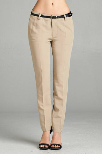 Ladies fashion classic woven pants w/ belt - 4D's T&D Inc