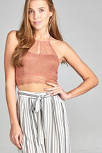 Ladies fashion heart neckline halter neck open back lace crop top - 4D's T&D Inc