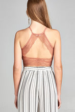 Ladies fashion heart neckline halter neck open back lace crop top - 4D's T&D Inc