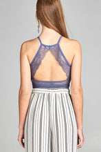 Ladies fashion heart neckline halter neck open back lace crop top - 4D's T&D Inc