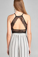 Ladies fashion heart neckline halter neck open back lace crop top - 4D's T&D Inc