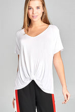 Ladies fashion short raglan sleeve front twisted rayon spandex top - 4D's T&D Inc