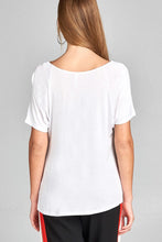 Ladies fashion short raglan sleeve front twisted rayon spandex top - 4D's T&D Inc