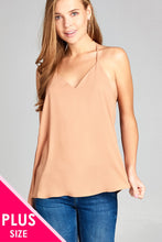 Ladies fashion plus size v-neck back t-strap cami wool dobby woven top - 4D's T&D Inc