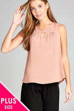 Ladies fashion plus size sleeveless round neck w/keyhole crepe woven top - 4D's T&D Inc
