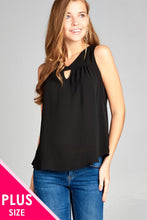 Ladies fashion plus size sleeveless round neck w/keyhole crepe woven top - 4D's T&D Inc