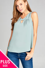 Ladies fashion plus size sleeveless round neck w/keyhole crepe woven top - 4D's T&D Inc