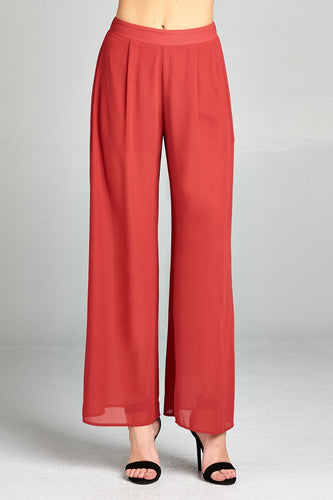 Ladies fashion long leg wide georgette chiffon woven pants - 4D's T&D Inc