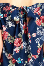 Ladies fashion short sleeve off the shoulder smocked detail w/back ribbon floral print woven top - 4D's T&D Inc