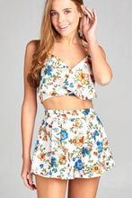 Ladies fashion v-line halter neck strap front ruffle elastic back crop woven top - 4D's T&D Inc