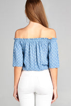 Ladies fashion short sleeve off the shoulder w/elastic hem dot print rayon crinkle gauze woven top - 4D's T&D Inc
