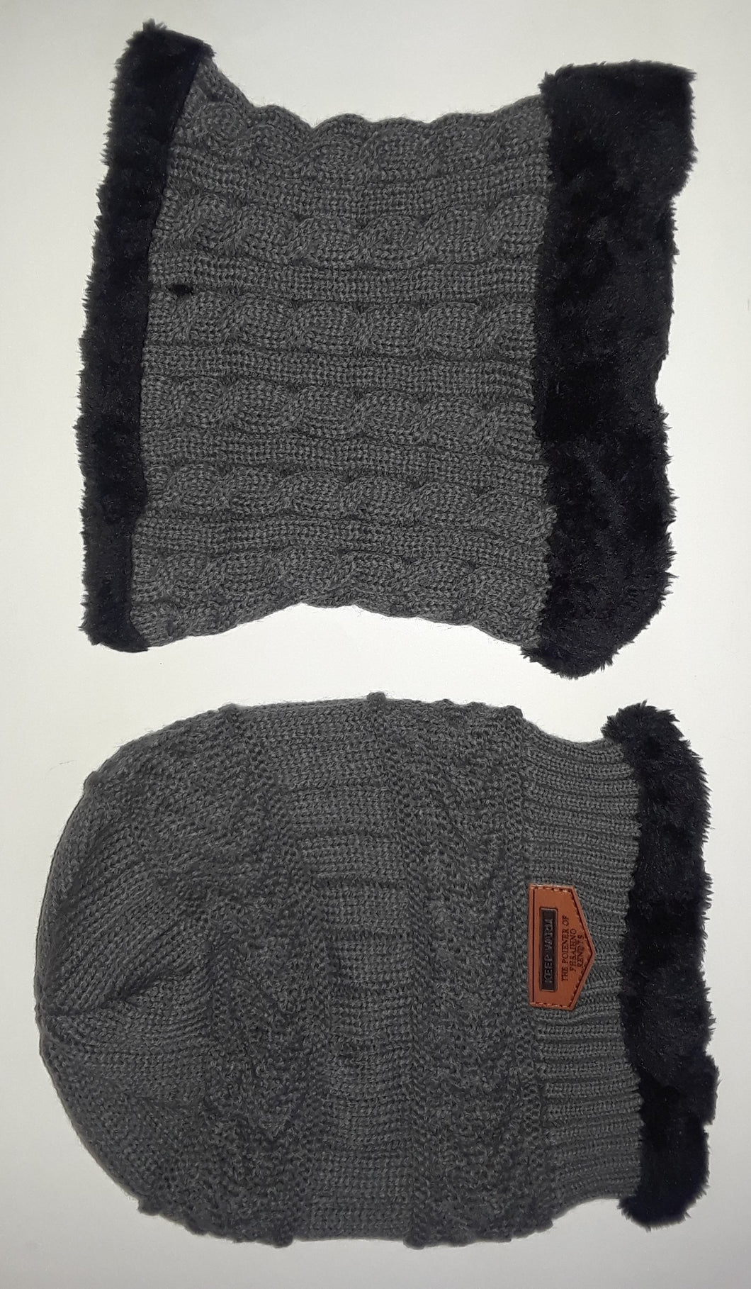 One Pair Set or One Piece Knitted Winter Skull Cap Hat Naisidier Men's Winter Beanie Hat Warm Neck Scar Cover For Men Women, Black  And Grey Apparel - 4D's T&D Inc