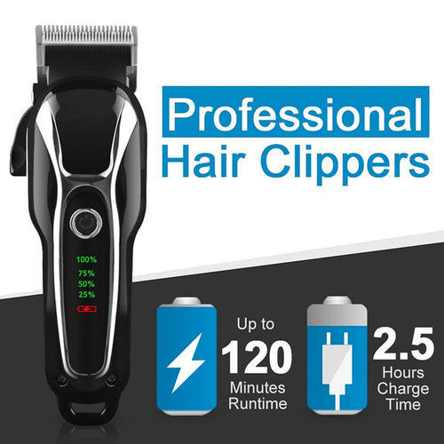 Razor Sharp Rechargeable Electric Hair Clipper Barber Salon Trimmer Beard Body Shaver Grooming LED Display Steel Blade Washable 110V 240V - 4D's T&D Inc