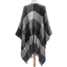 Womens Reversible Plaid Color block Poncho - 4D's T&D Inc