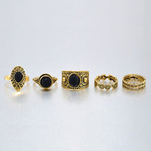5 PCS Vintage Women's Boho Crystal Flower Knuckle Ring Tibetan Turkish Gold Silver - 4D's T&D Inc