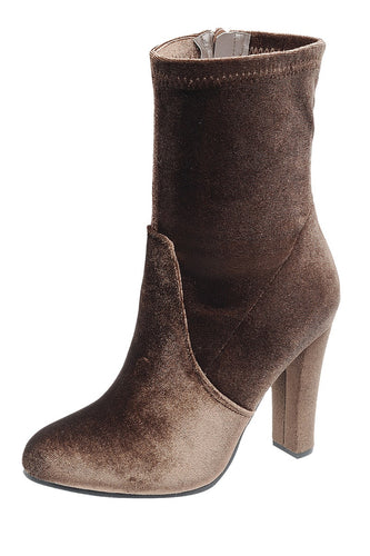 Ladies fashion reflections of sock-like ankle boot, closed almond toe, block heel, zipper closure - 4D's T&D Inc