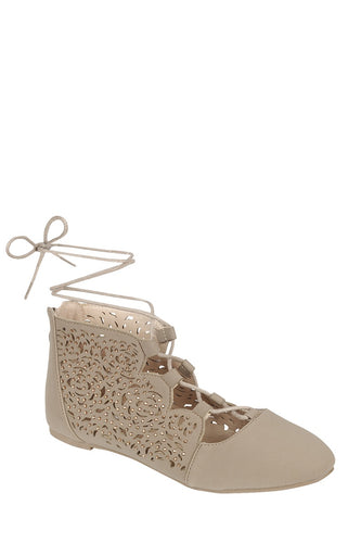 Ladies fashion closed round toe wedge, ballerina style flat, with tie up - 4DS-212LFBS - 4D's T&D Inc