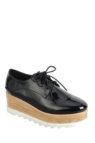 Ladies fashion lace up oxford shoe, closed almond toe shoe, tractor wedge flatform, lace up closure foot wear - 4D's T&D Inc