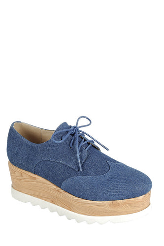 Ladies fashion lace up oxford, closed almond toe, tractor wedge flatform, lace up closure, purple blue platform - 4ds-208FLS - 4D's T&D Inc